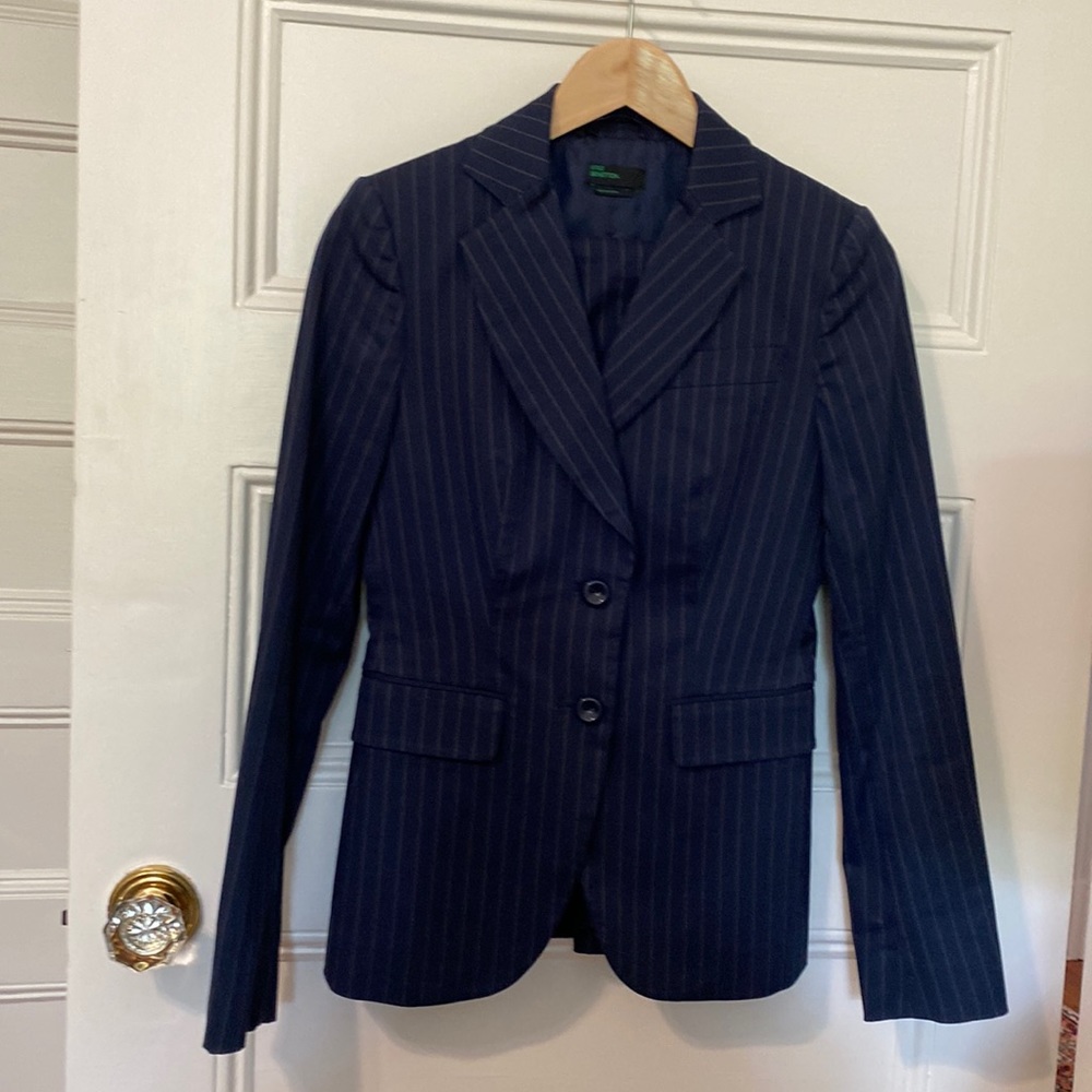 Benetton navy pinstripe summer skirt suit